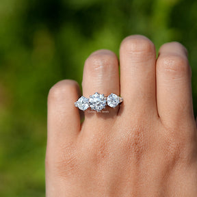 View of OEC Round Cut Lab Diamond Five Stone Ring In White Gold