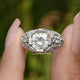 Front View of Round Cut Moissanite Art Deco Ring In two Fingers