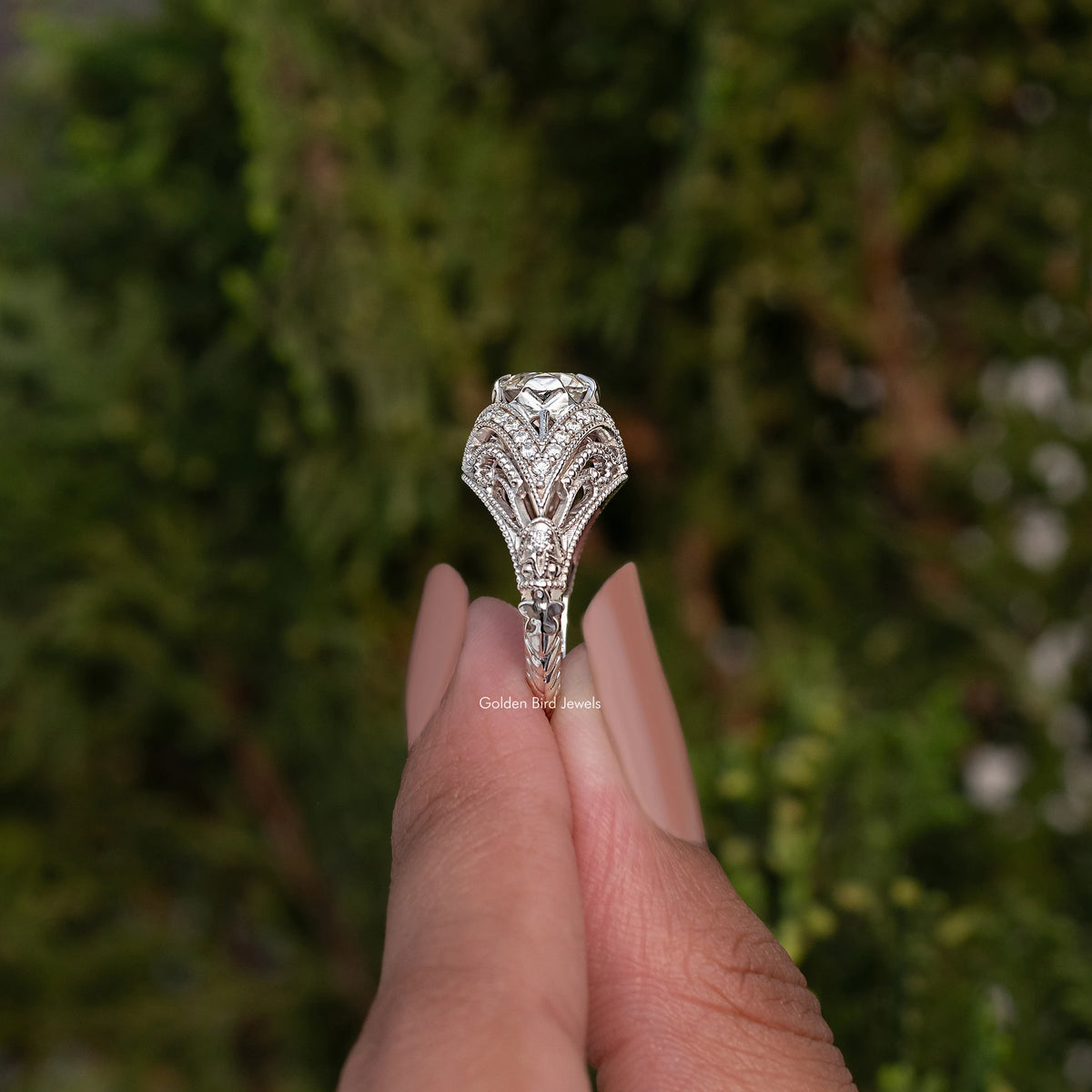 OEC Round Art Deco Moissanite Ring For Her