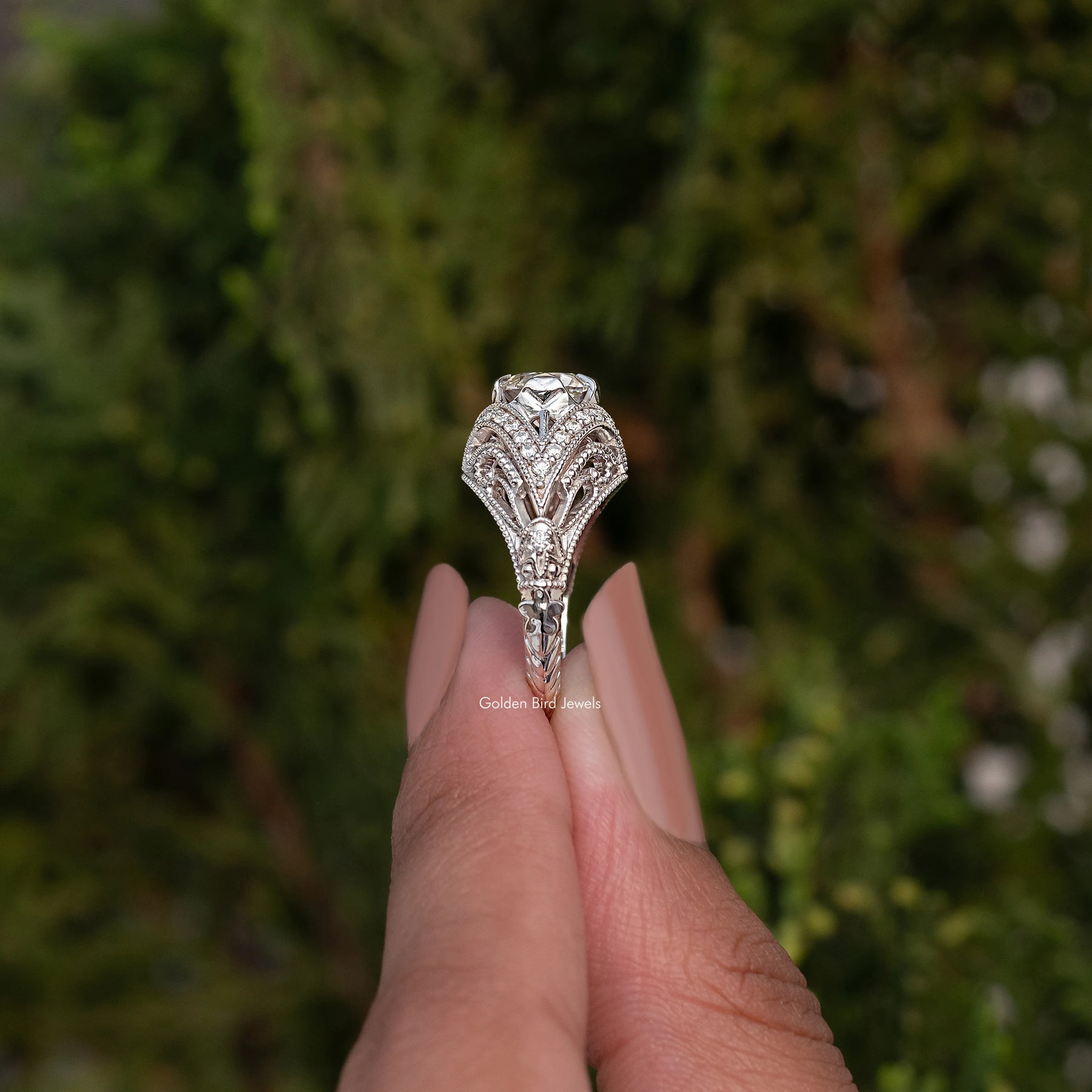 OEC Round Art Deco Moissanite Ring For Her