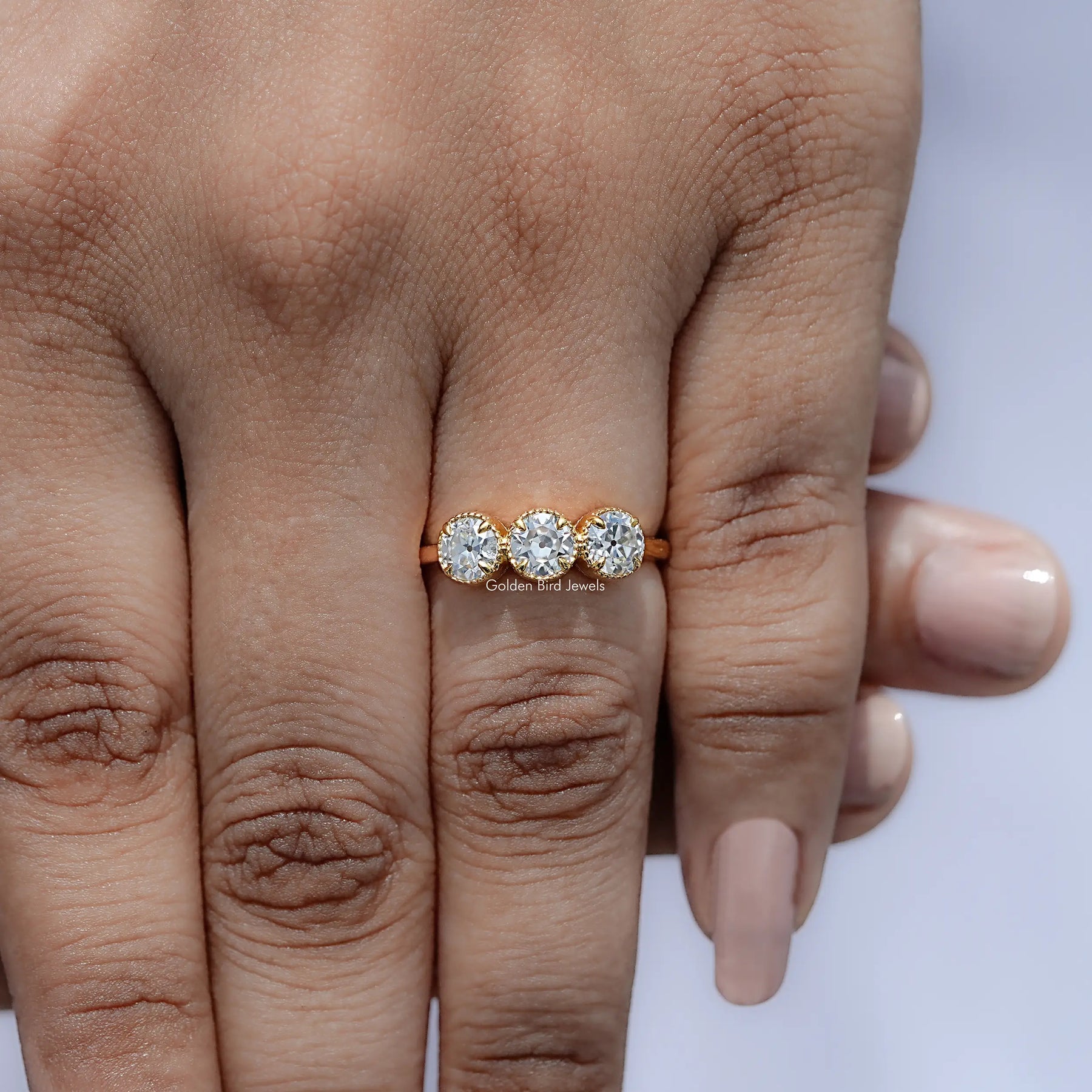 Close view of European Cut Moissanite Solitaire Ring