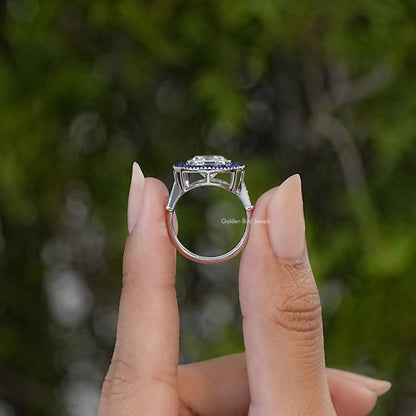 Old Mine Cushion Cut Moissanite Halo Accent Ring