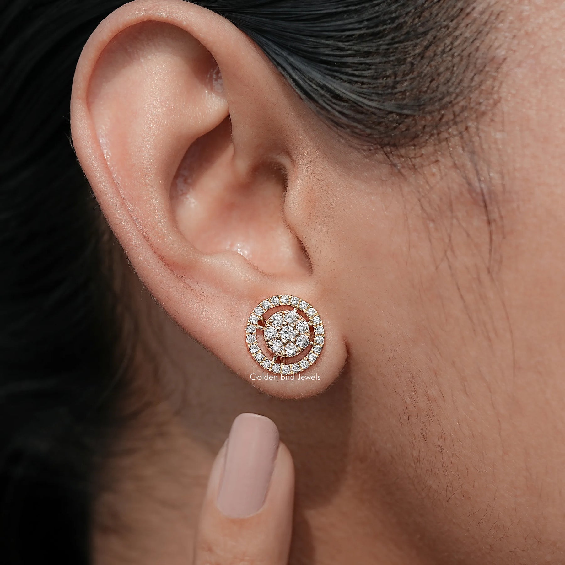 Round Cut Lab Diamond Cluster Stud Earrings