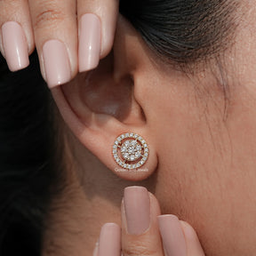 Round Cut Lab Diamond Cluster Stud Earrings