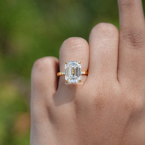 Off White Old Mine Emerald Moissanite Engagement Ring