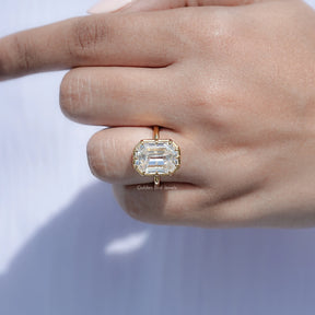 Moissanite Old Mine Emerald Cut Solitaire Ring