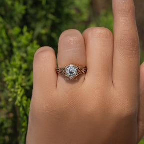 Art Deco Hexagonal Old European Cut Diamond Engagement Ring