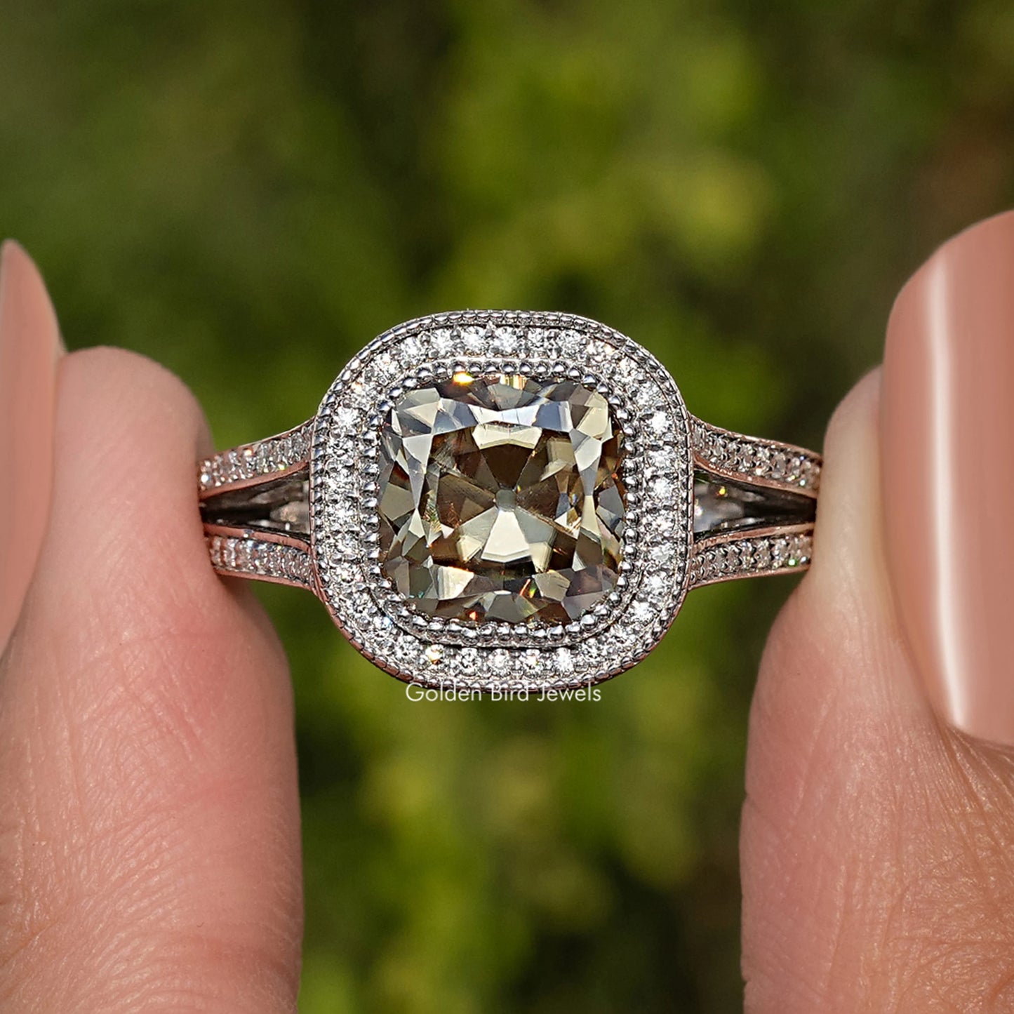 Old Mine Cushion Cut Moissanite Halo Ring