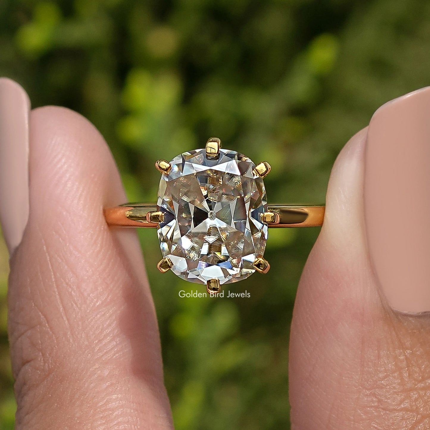 Old Mine Cushion Solitaire Moissanite Engagement Ring
