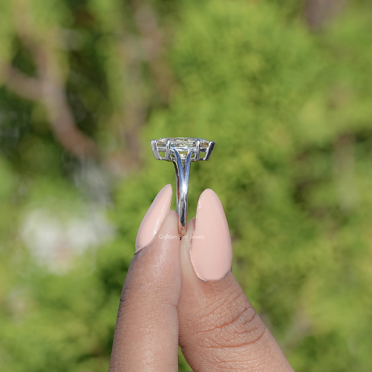 Old Mine Marquise Shaped Moissanite Solitaire Ring