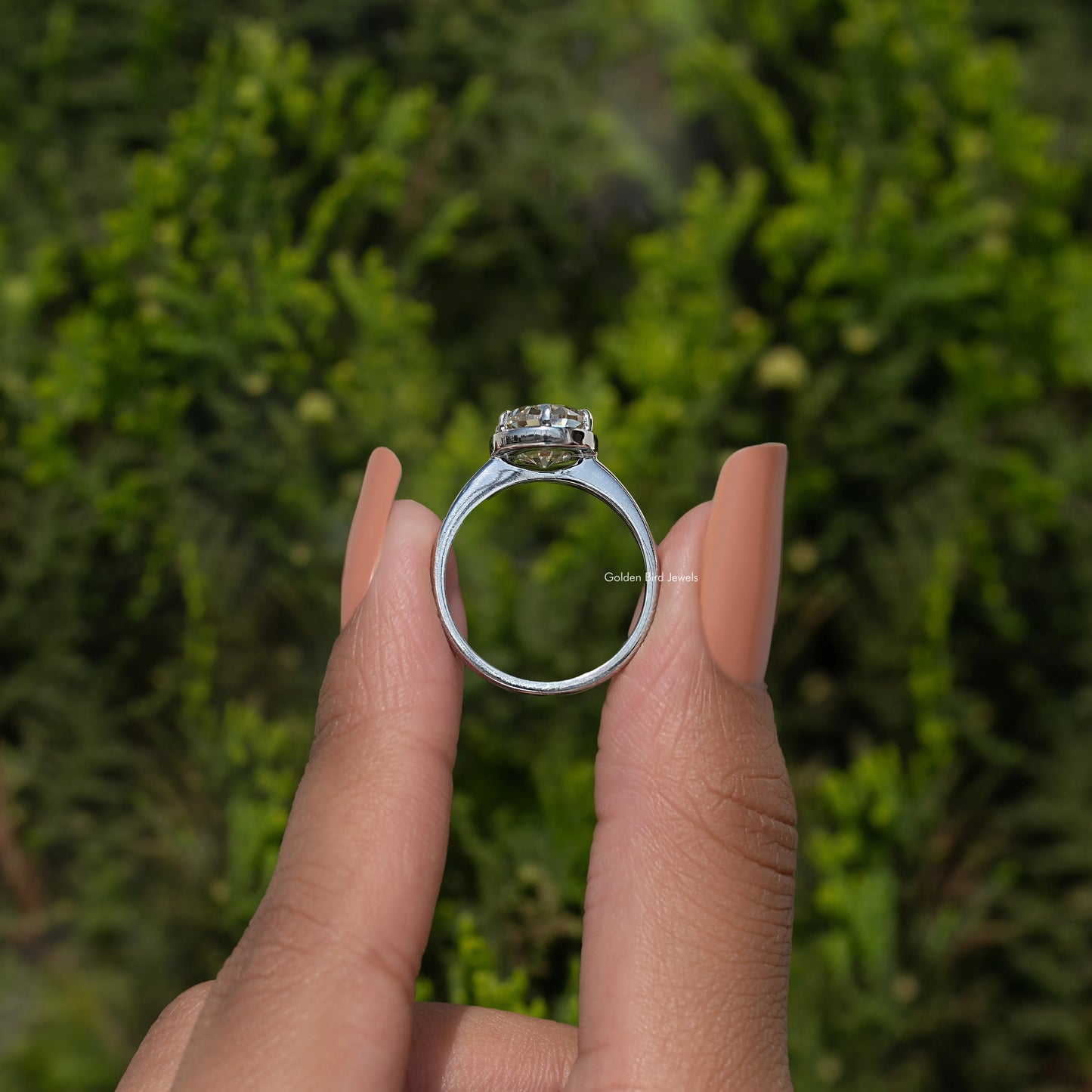Old Mine Oval Cut Moissanite Solitaire Ring