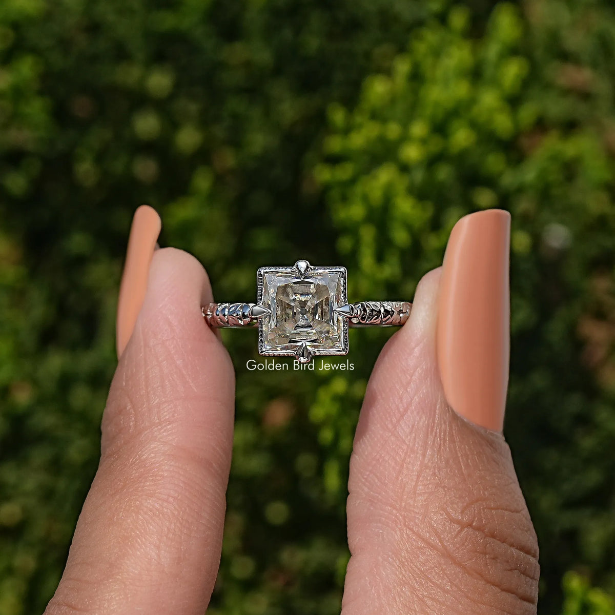 Old Mine Princess Cut Moissanite Solitaire Ring