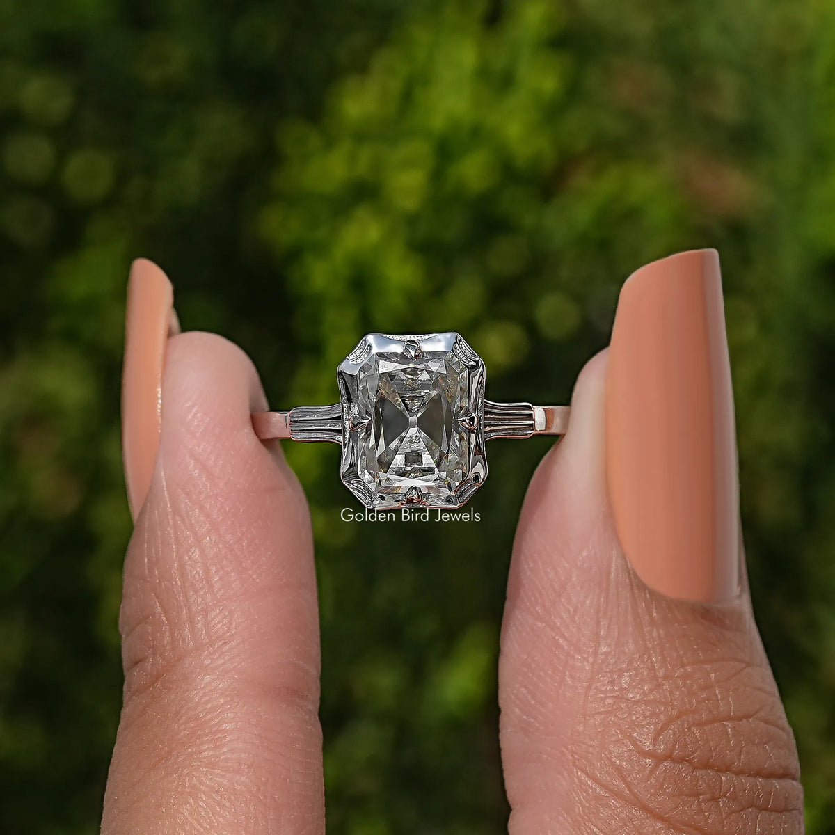 Old Mine Radiant Cut Moissanite Solitaire Ring