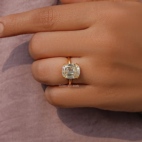 Elongated Old Mine Cut Cushion Solitaire Moissanite Ring
