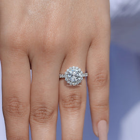 View of Round Cut Lab Diamond Halo Ring in prongs setting 
