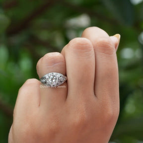 View of Old European Round Cut Moissanite Ring In White Gold