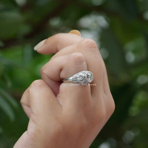 Detailed View of Old European Round Cut Moissanite Ring In White Gold