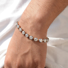 Side view of round cut bracelet in White gold