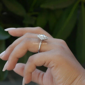 Side View of Round Cut Moissanite Engagement Ring In finger