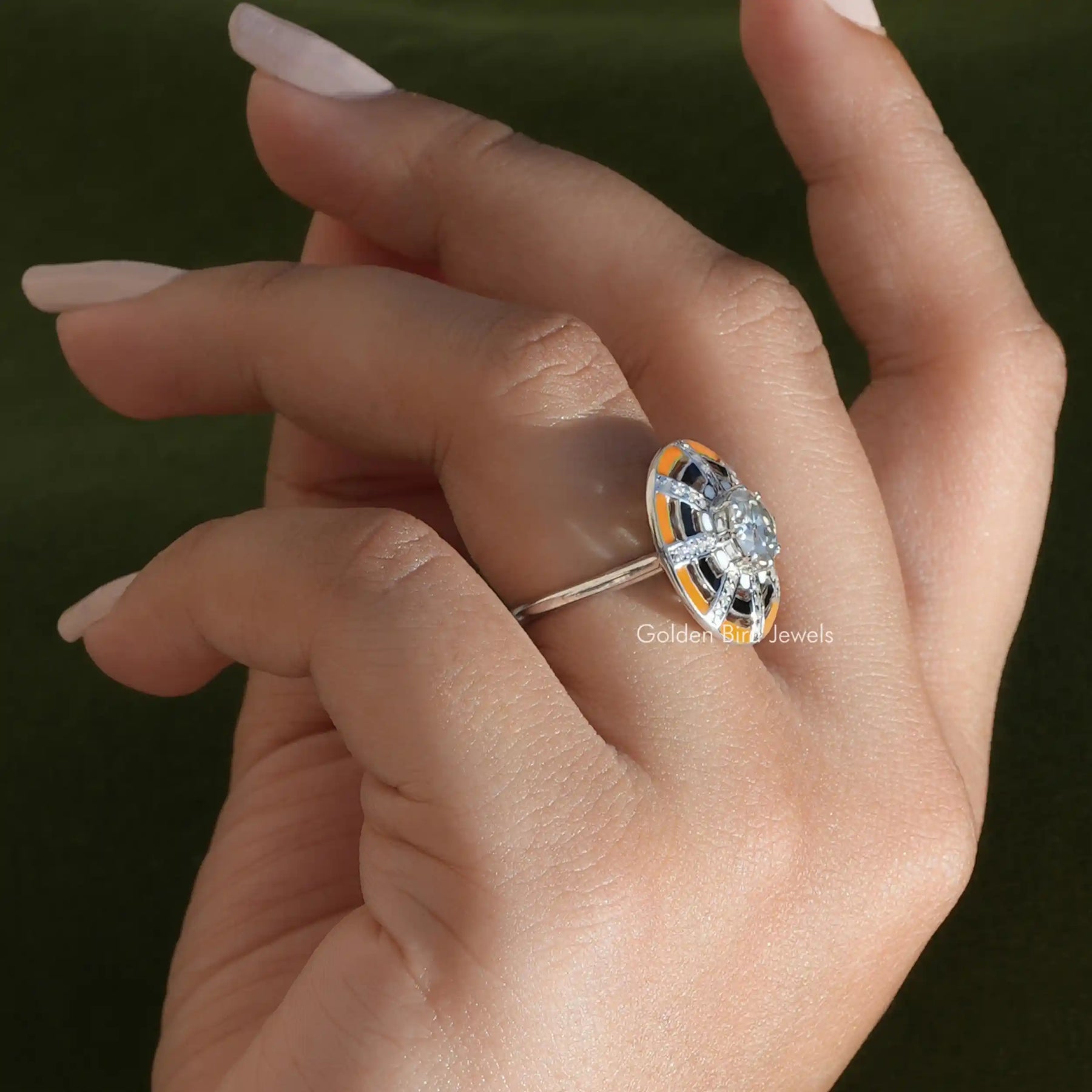Side View of Old European Round Cut Moissanite Ring In finger