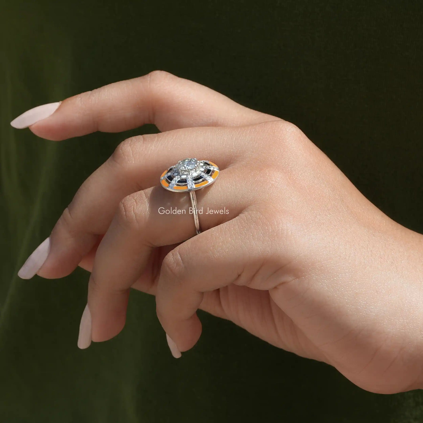 Detailed View Of Moissanite Old European Round Cut Ring In White Gold