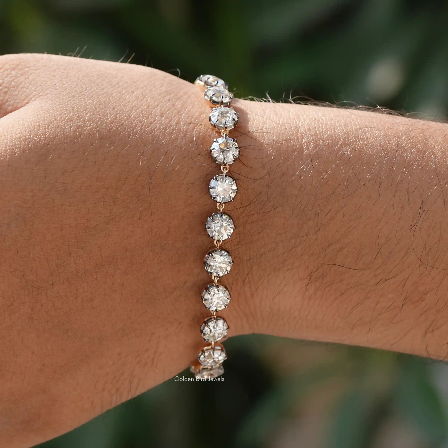 In front view of moissanite round cut bracelet