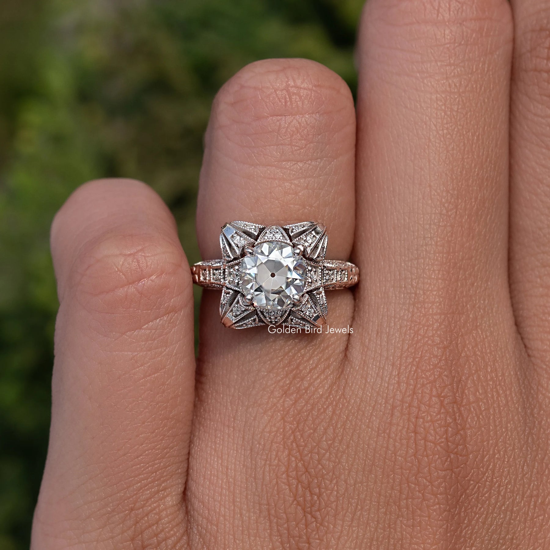 European Round Cut Moissanite Vintage Ring
