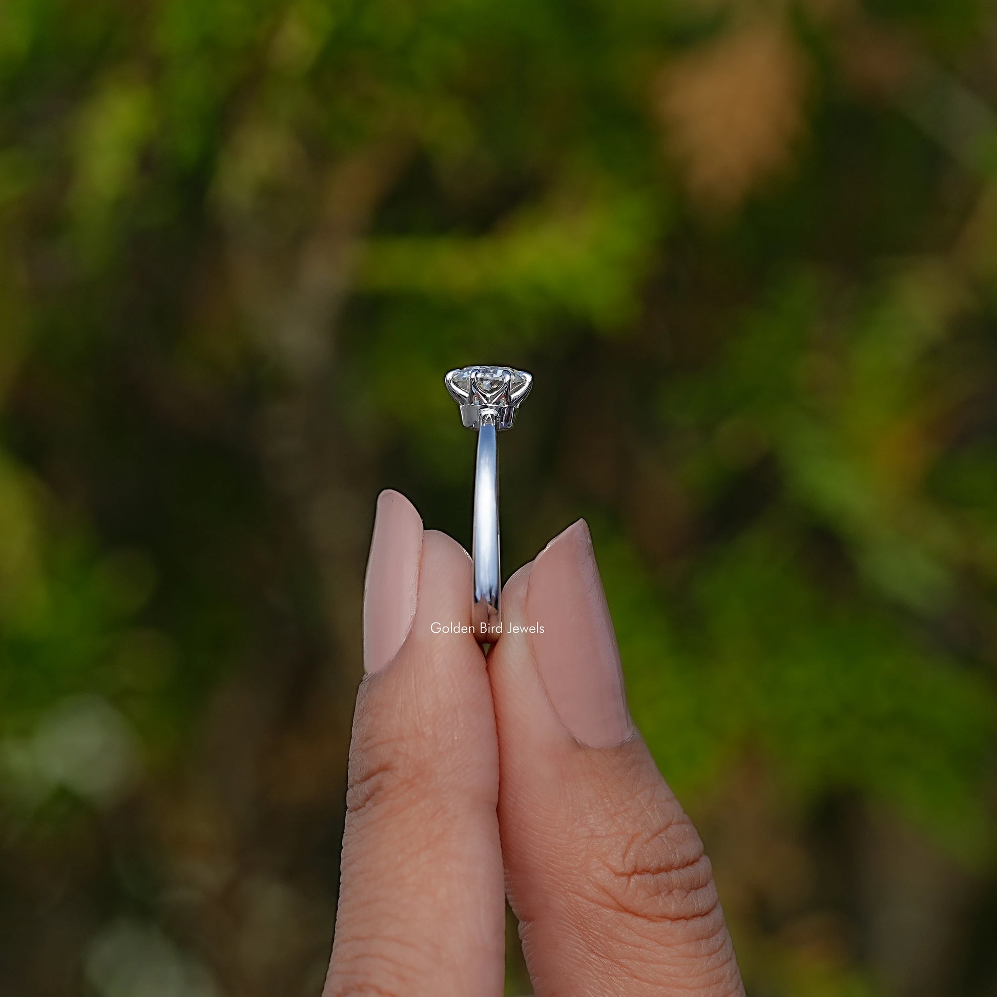 Side View Of Round Moissanite Solitaire Ring
