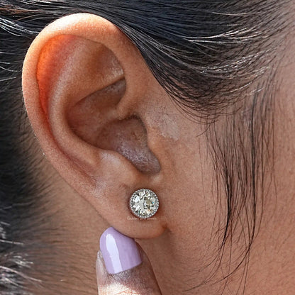 Detailed view of moissanite earrings in secure setting