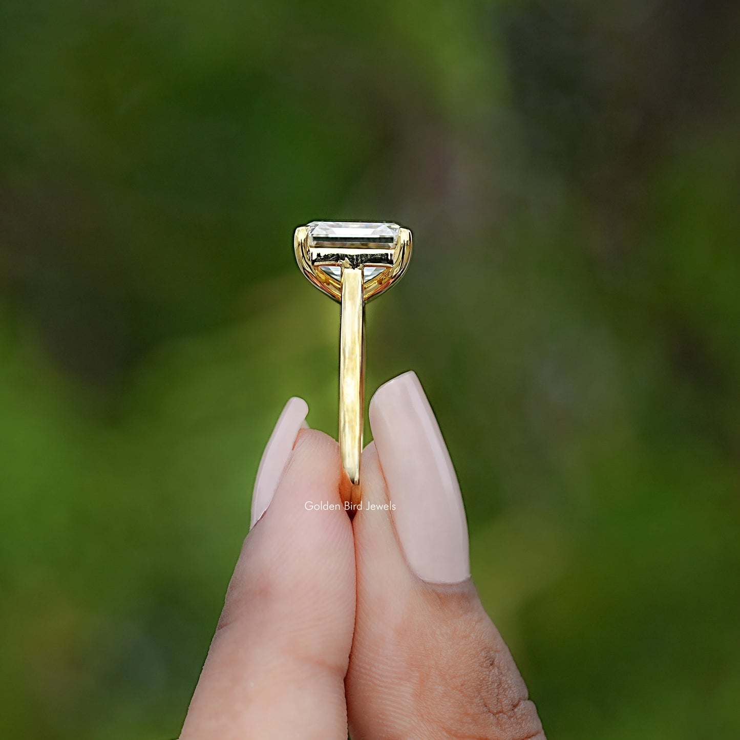 Side View of Old Mine Asscher Moissanite Solitaire Ring