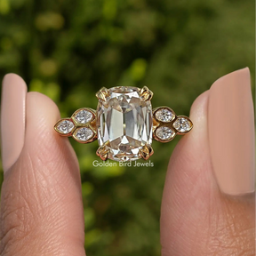 Old Mine Cushion Cut Moissanite Accent Engagement Ring