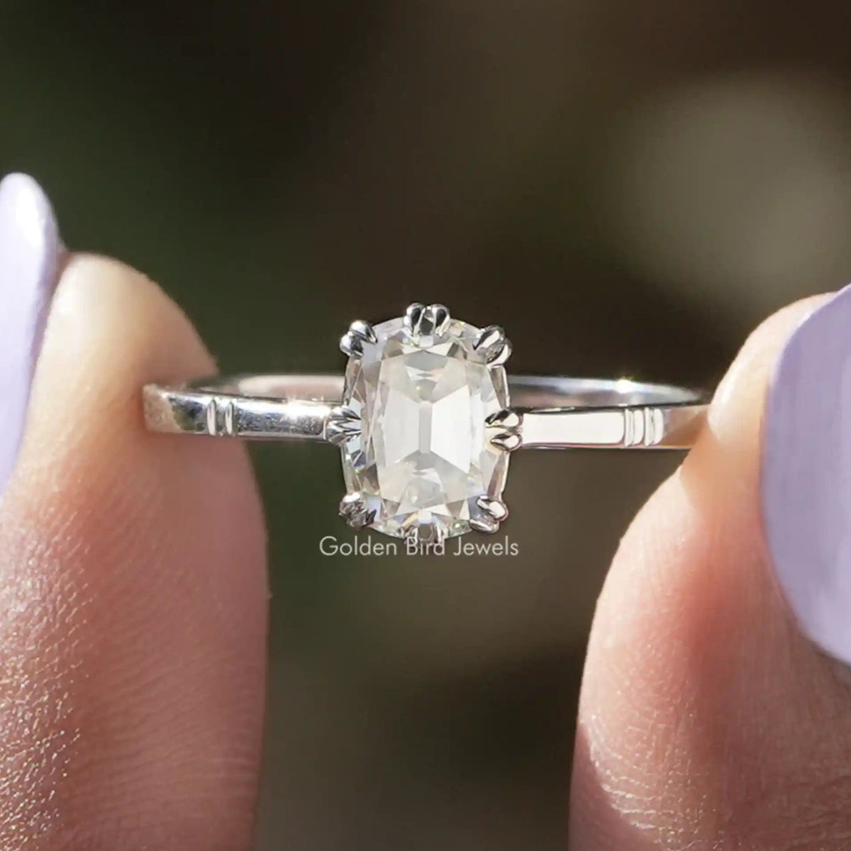 [Old Mine Cushion Cut Ring 14k White Gold]-[Golden Bird jewels]