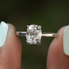 [Old Mine Cushion Cut Diamond Solitaire Ring]-[Golden Bird Jewels]