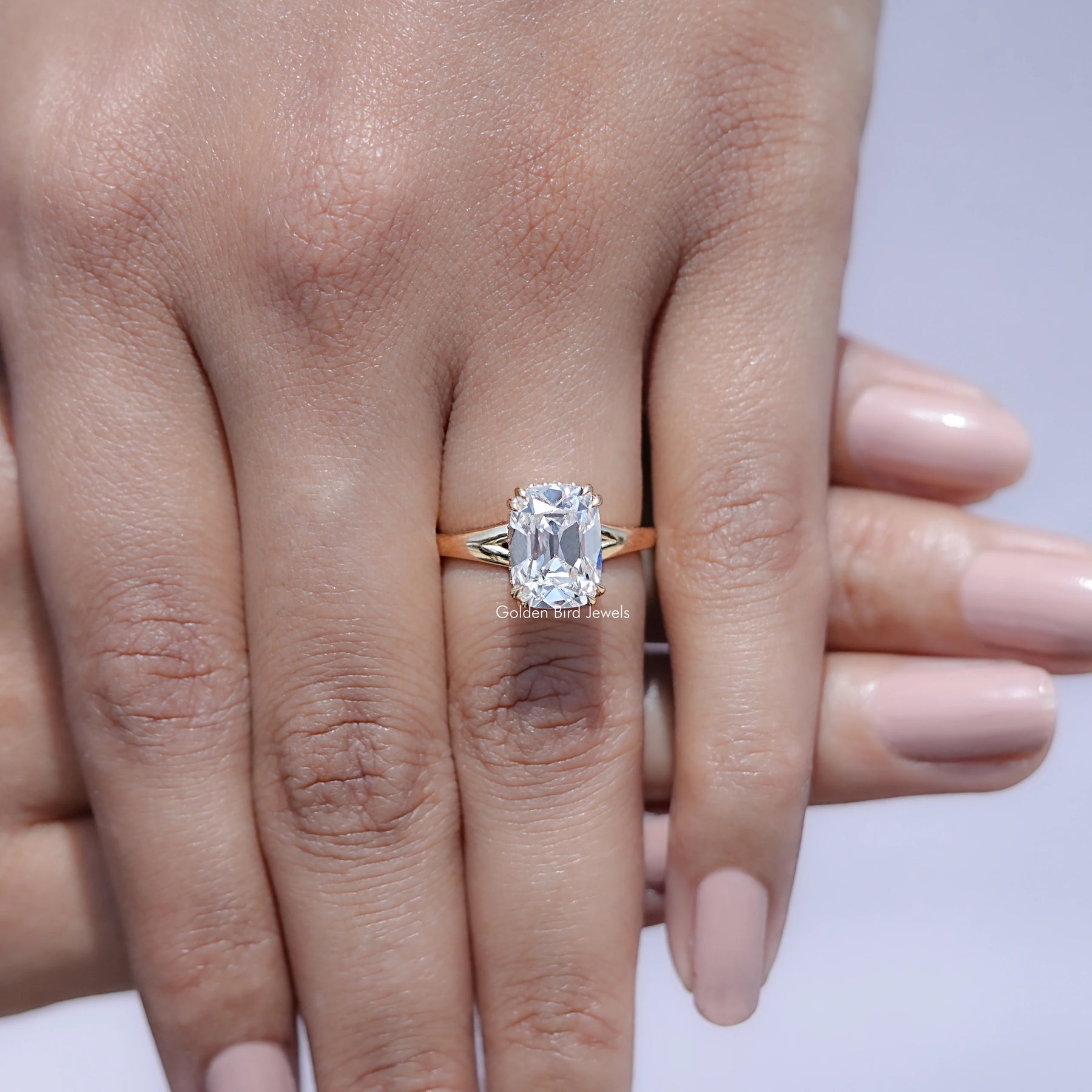 Close view of Lab Diamond Split Shank Ring 