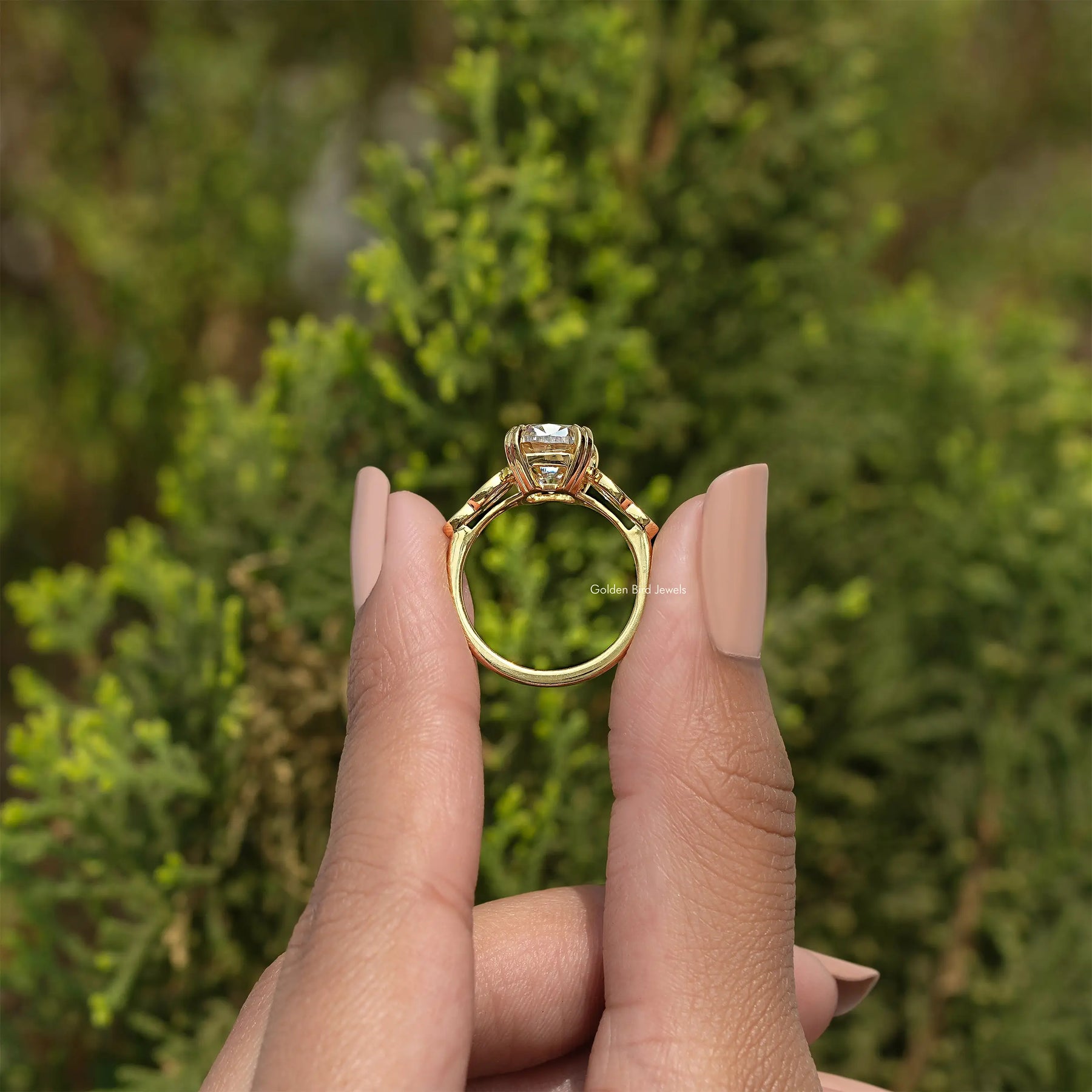 Old Mine Cushion Cut Moissanite Accent Engagement Ring