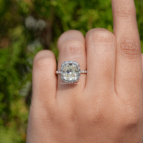 Off White Old Mine Cushion Cut Moissanite Ring