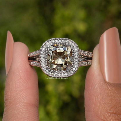 Old Mine Cushion Cut Moissanite Halo Ring