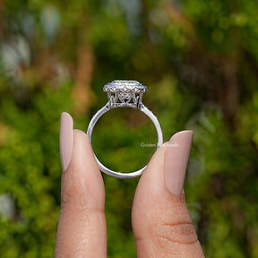 Off White Old Mine Cushion Cut Moissanite Ring