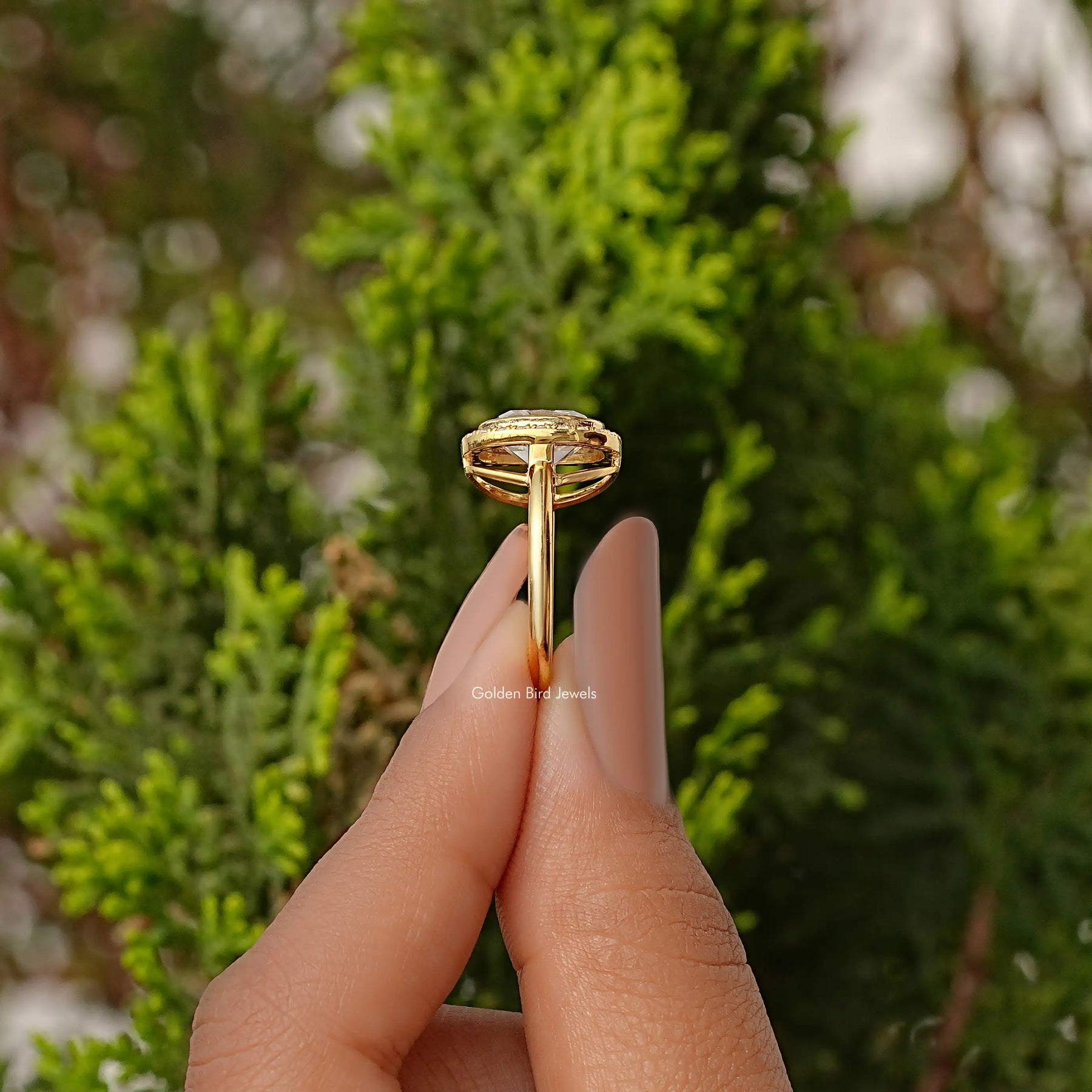 Cushion Old Mine Cut Halo Moissanite Set Ring