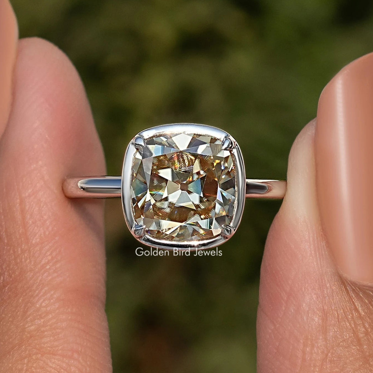 Old Mine Cushion Moissanite Solitaire Ring