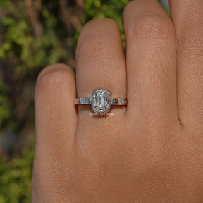 Elongated Old Mine Cushion Moissanite Three Stone Ring