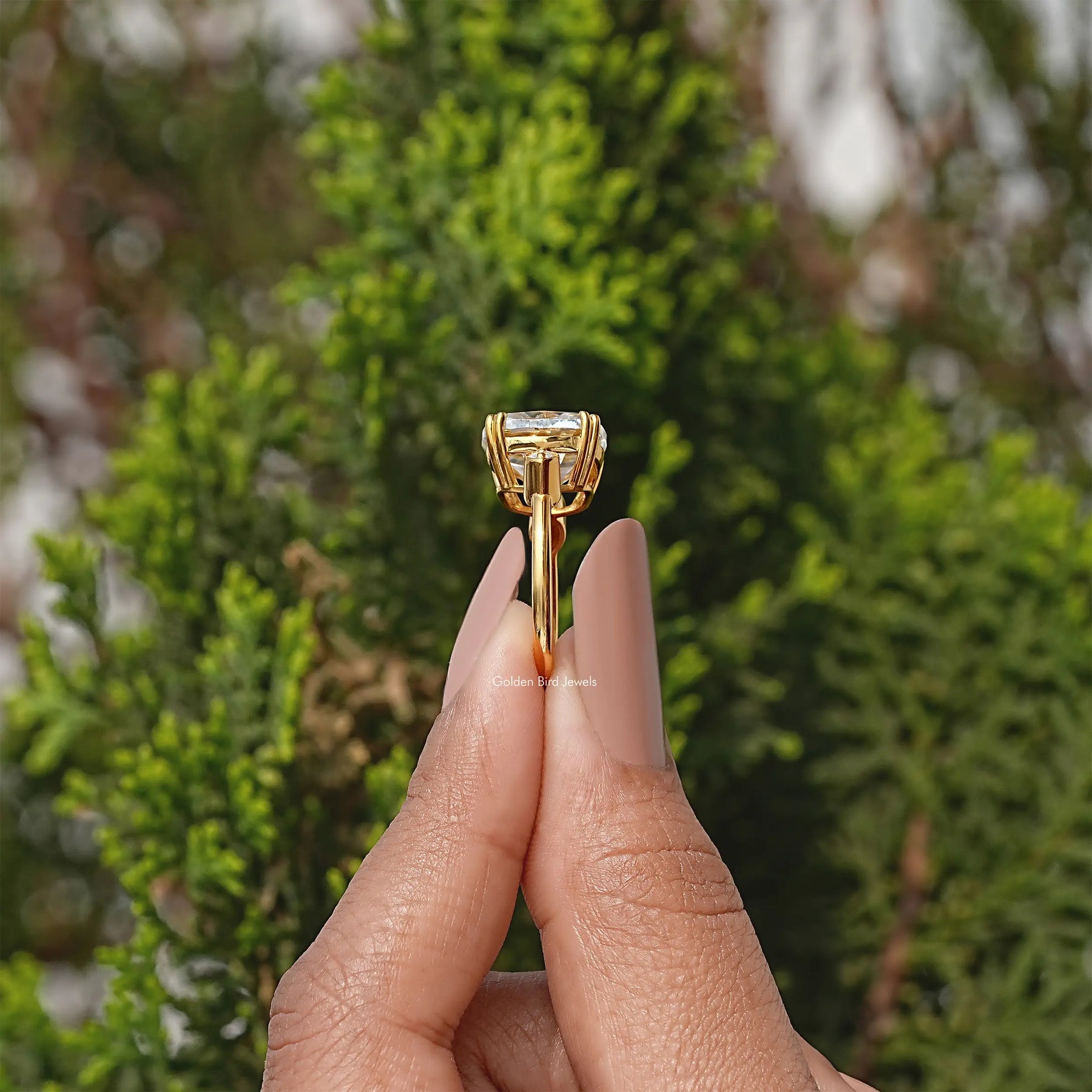 Old Mine Cushion Three Stone Moissanite Ring