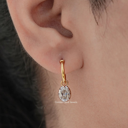 Old Mine Cut Oval Moissanite Dangle Earrings
