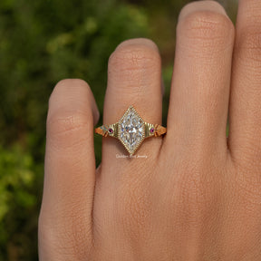 Old Mine Dutch Marquise Cut Moissanite Ring