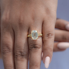 Old Mine Emerald Cut Moissanite Accent Stone Ring