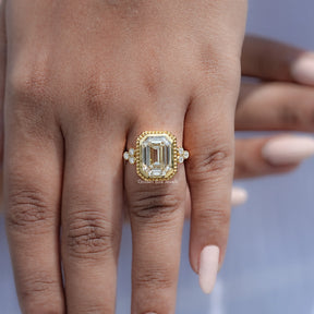 Bezel Set Old Mine Emerald Moissanite Ring