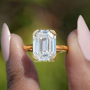 Off White Old Mine Emerald Cut Moissanite Ring