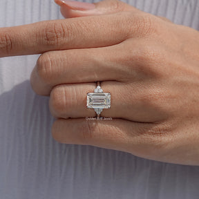 Old Mine Emerald Moissanite Engagement Ring