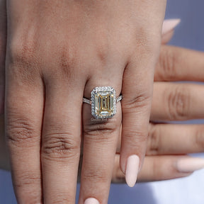 Old Mine Emerald Moissanite Halo Accent Ring