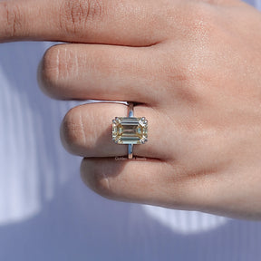 Old Mine Emerald Moissanite Solitaire Ring